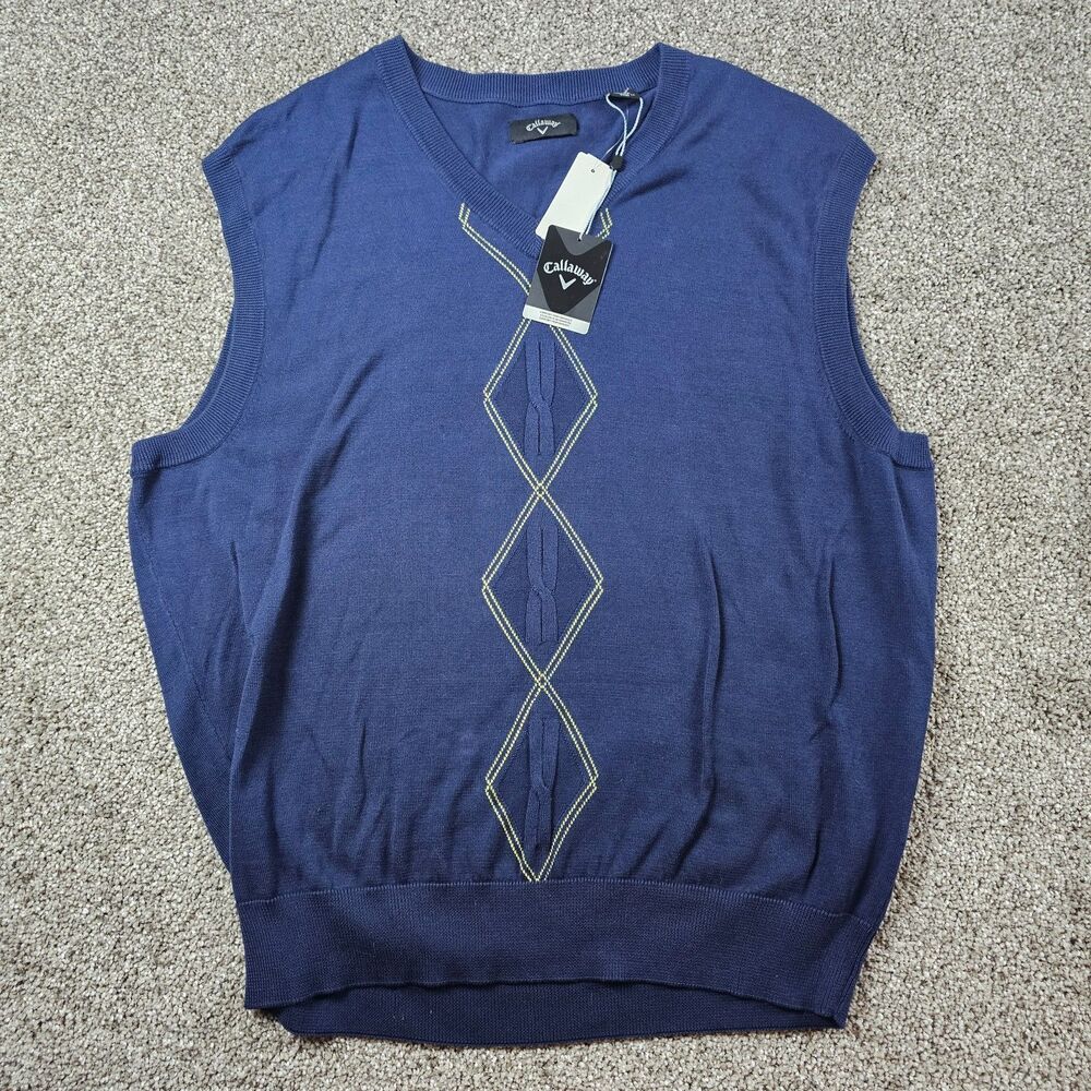 Callaway Sweater Vest Men XL Blue V Neck Pullover Golf Performance Preppy Casual